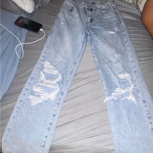 SHEIN Blue Straight Leg Distressed Jeans